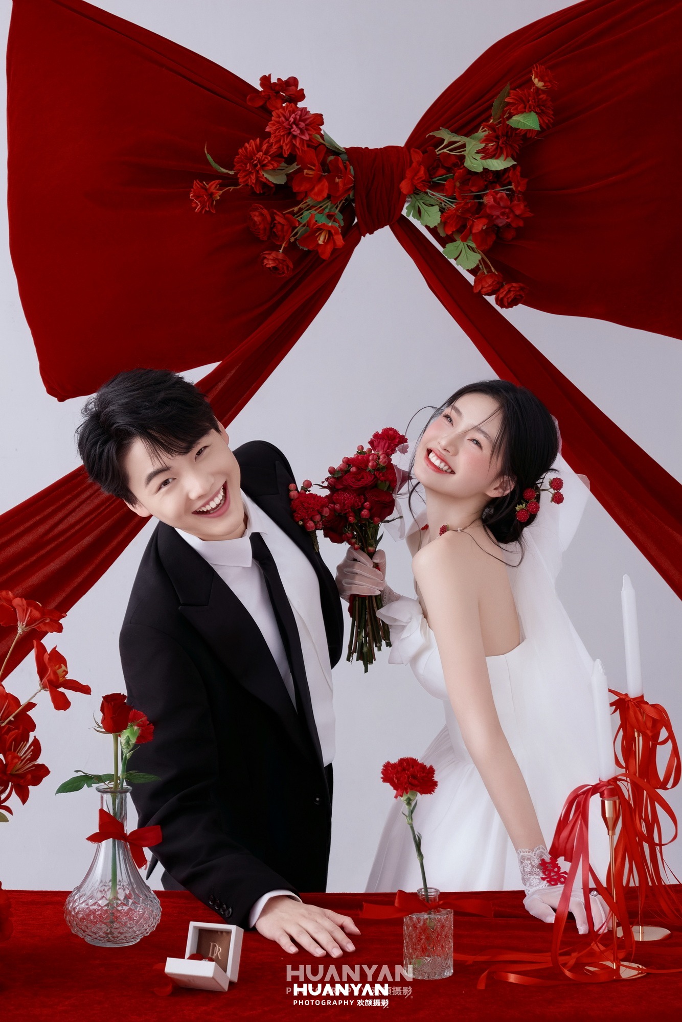红丝结：新中式婚纱照室内影棚实拍