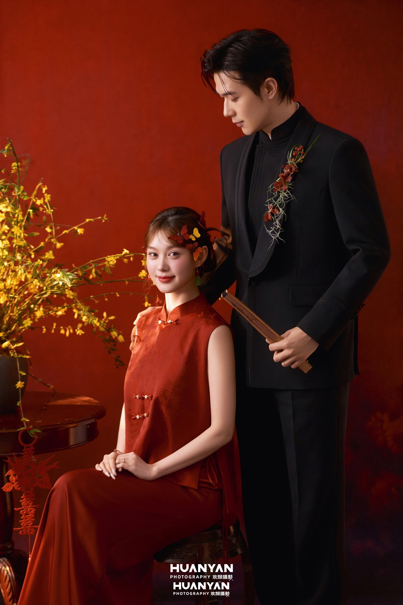 剪纸蝶影：新中式婚纱照室内影棚实拍