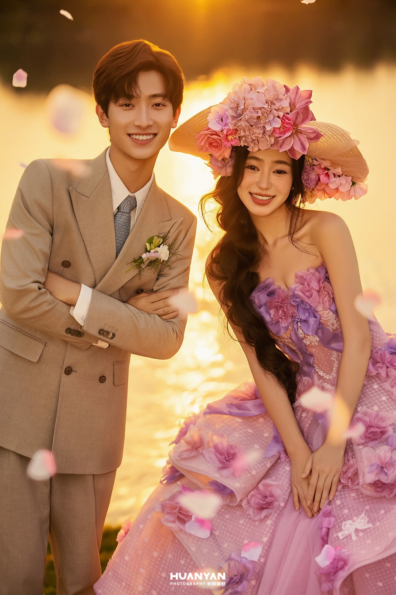 户外自然浪漫唯美婚纱照实拍（湖上花雨系列）